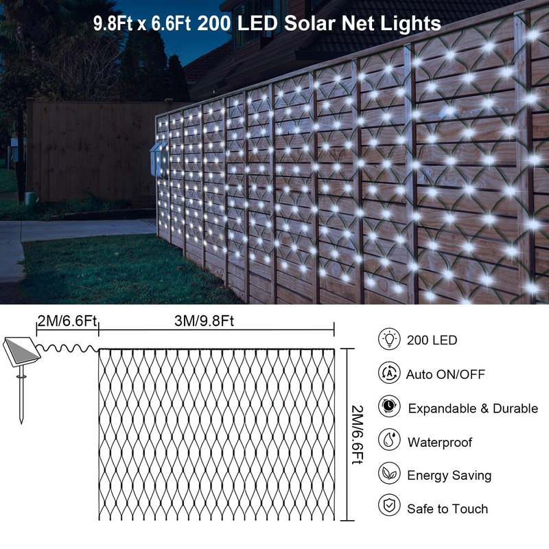 DealBeta Solar Net Lights 200 LED Outdoor Mesh Light with