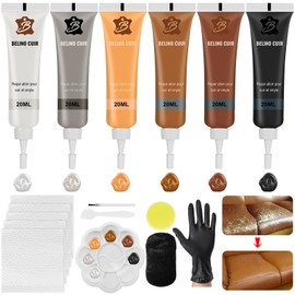Celepoir 6 Colours Leather Repair Cream Set, Faux Leather Repair Kit with Sponge & Polishing Cloth, Mixable Leather Repair, Liquid Leather Repair Set for Cracks Holes in Leather Repairing, Car Seat