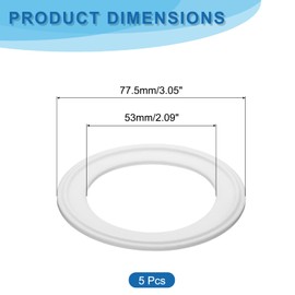 sourcing map 5Pcs PTFE Sanitary Gasket 2-1/4" Tri-Clover O-Ring Sealing Gasket Ring Washer Fits OD 77.5mm Sanitary Pipe Weld Ferrule, White
