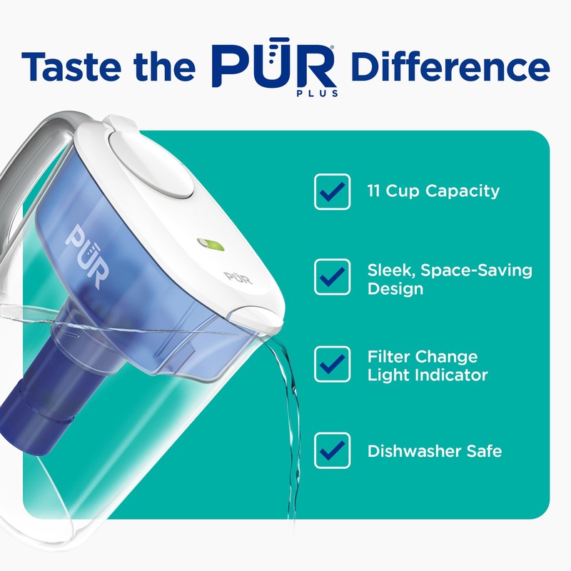 PUR Plus 11-Cup Water Pitcher, 1 Lead-Reducing Filter, Cleaner, Great-tasting