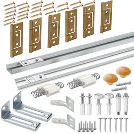 Bifold Door Track Kits, Bi-fold Closet Door Hardware Repair Tool Kit, Included Top Guide Wheels, Top Pivot, Bottom Pivot, Spring, Metal Pivot Pin and Steel Track (60inch (152.4cm))