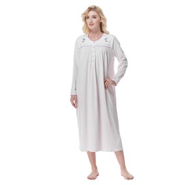 Keyocean Nightgowns for Women, Soft Lightweight Cotton Long-Sleeve Ladies Nightdress, Purple Dots, X-Large (XL)