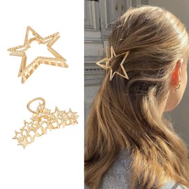 Casdre Star Hair Claws Clip Gold Metal Banana Jaw Clip Medium Hair Claw Barrette Strong Hold Hair Clips Hair Clamps Fashion Hair Accessories for Women and Girls(Pack of 2)