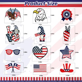 12Pcs Independence Day Iron on Patches 4th of July Patriotic Embroidered Decorations Patches American Flag Patch Applique for Clothing Hat Jeans Backpack