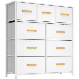 YITAHOME Fabric Dresser with 9 Drawers - Storage Tower Organizer Unit for Living Room, Closets - Sturdy Steel Frame, Wooden Top & Easy Pull Fabric Bins