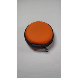 Unbranded Earbud Headphones Round Zipper Case - 3in. Portable (Black + Orange) Lot of 3