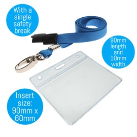 Customcard Ltd Blue Lanyard with ID Card Pocket - Sturdy Lobster Clip - Safety Break - Fully Enclosed Flexible Card Pocket Holder - Durable Lanyards for Neck - Quick Release - Conference/Office (Blue)