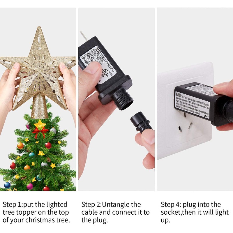 Artmag Christmas Tree Topper with 3D Glitter Adjustable Rotating White