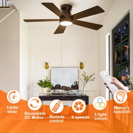 Ceiling Fans with Lights, 42 inch Low Profile Ceiling fan with Light and Remote, Flush Mount, 6 Speeds, Reversible DC Motor,5 Blades, Noiseless, Black Small Ceiling Fan for Bedroom, Indoor/Outdoor