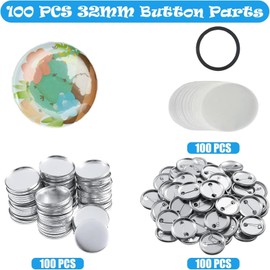 Pack of 100 32 mm / 1.25 Inch Blank Button Badge Button Parts Button Supplies Back Button Parts for Button Machine