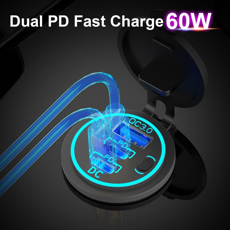 2 Pack USB C Car Charger Socket 12V USB Outlet,