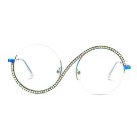 Zeelool Round Glasses Frames for Women Fashion Semi-rimless Diamond Eyeglasses Half Frame Glasses Elphaba Cosplay JGM256492-04