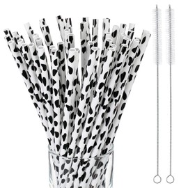 Cow Print Straws Reusable Plastic Straws Black Tumbler Straws Animal Print Cow Straws with 2 Cleaning Brush for Cow Birthday Party Supplies(26 Pieces)