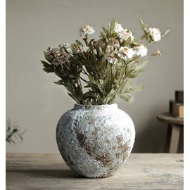 YSNCIDAN Rustic Ceramic Circular Flower Vase, Vintage Floor Tall Vases Farmhouse Decor for Living Room Entryway Table Centerpieces, Kitchen, Wedding Gift