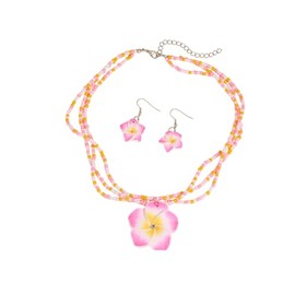 MMIUAEG Hawaiian Flowers Earrings Necklaces Set Bohemian Flower Dangle Earrings for Women Beach Holiday Summer Jewelry Accessories (Beaded Pink)
