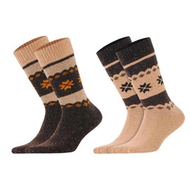 MEBY 2 Pairs Alpaca Socks Warm Thermal Socks Thick Fluffy Winter Socks Pre-washed Alpaca Wool Hiking Socks, Beige/Brown 3097
