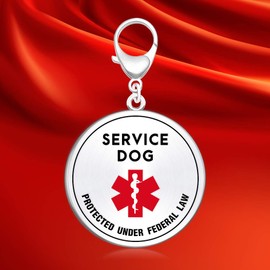 Elegant Chef Service Dog ID Tag 1.25 inch- Hard Enamel Double Side Engraved Protected Under Federal Law with Medical Alert Symbol- Easily Attach to Dog Collar, Harness or Vest Strap