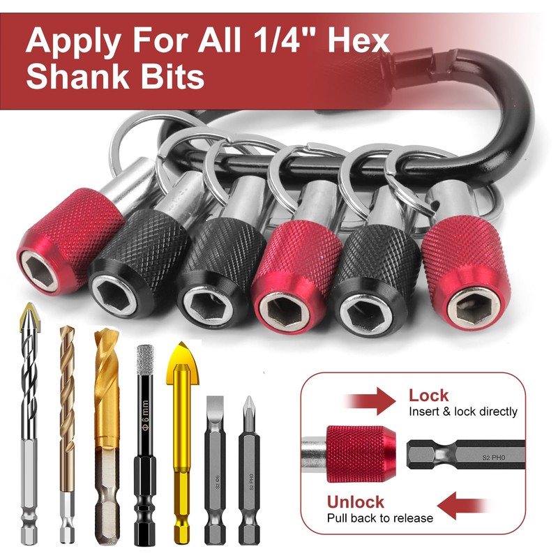 6Pcs Drill Bit Holder Keychain 1/4 Inch Hex Shank Screwdriver