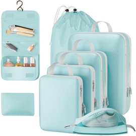 8 Set Compression Packing Cubes for Travel, Double Zipper Space-Saving Expandable Compression Packing Cubes, Sturdy Zippers and Seams for Sorting and Organizing Travel Luggage Items