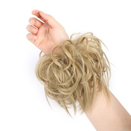 Messy Bun Hair Piece Scrunchy Bun Extensions Ash Blonde Synthetic Tousled Updo Chignon Hairpiece for Women