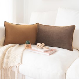 MONDAY MOOSE Decorative Throw Pillow Covers Cushion Cases, Set of 2 Soft Velvet Modern Double-Sided Designs, Mix and Match for Home Decor, Pillow Inserts Not Included (12x20 inch, Brown/Beige)