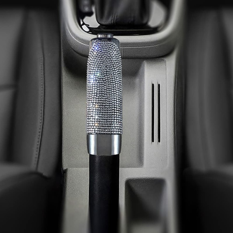 Dueries Car Handbrake Cover, Glitter Rhinestone Decoration, Universal Fit, White