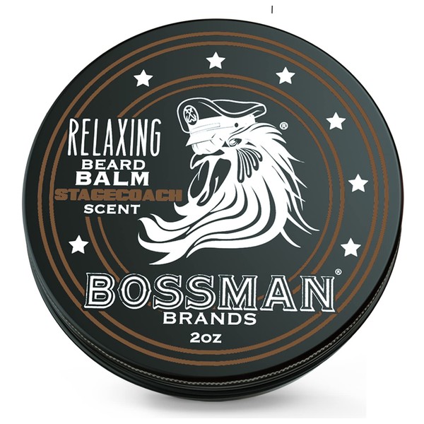 Bossman Relaxing Beard Balm - Beard Tamer, Relaxer, Thickener and Softener Cream - Beard Care Product - Made in USA (Stagecoach Scent)
