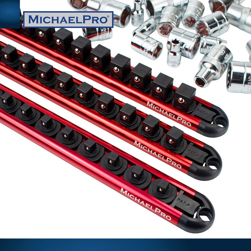 MichaelPro 3-Piece Aluminum Socket Organizer Rail Set- 1/4-inch, 3/8-Inch, and