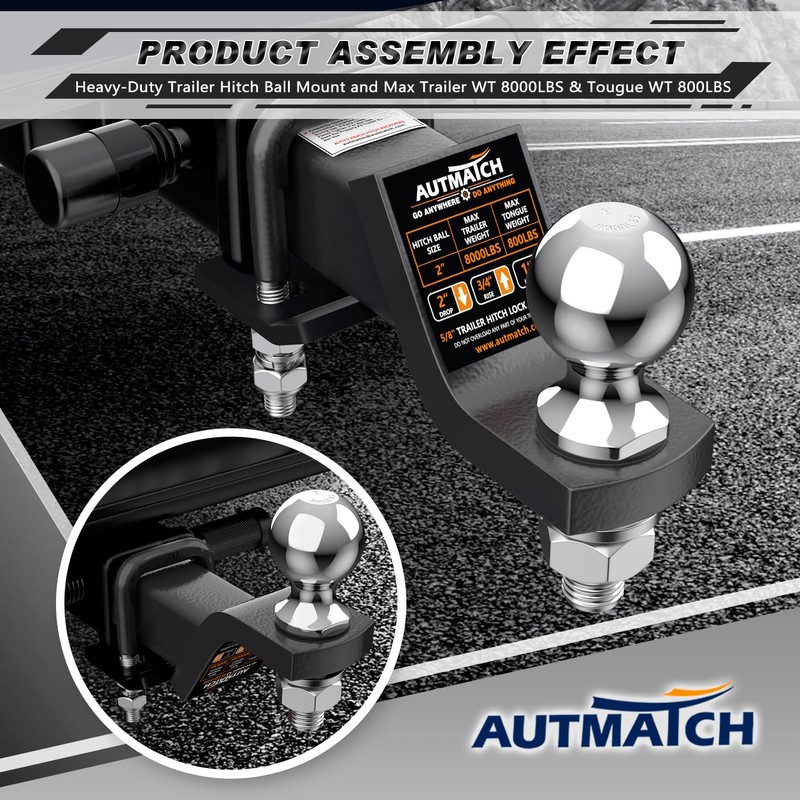 AUTMATCH Trailer Hitch Ball Mount with 2 Inch Hitch Ball