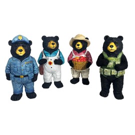 Etlemonde Black Bears Collectible Figurine Set 4-Piece Black Bear Statue Professional Collection with Police Doctor Outdoorsman and Farmer Characters Home Decor Gift Box