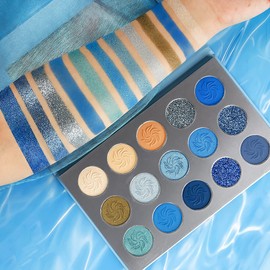 Afflano Blue Eyeshadow Palette Matte Shimmer, Highly Pigmented Waterproof Space Blue Eye Shadow Palette, Silver Navy Glitter Eyeshadow Pallet for Christmas Snowflake blue Eyes Makeup