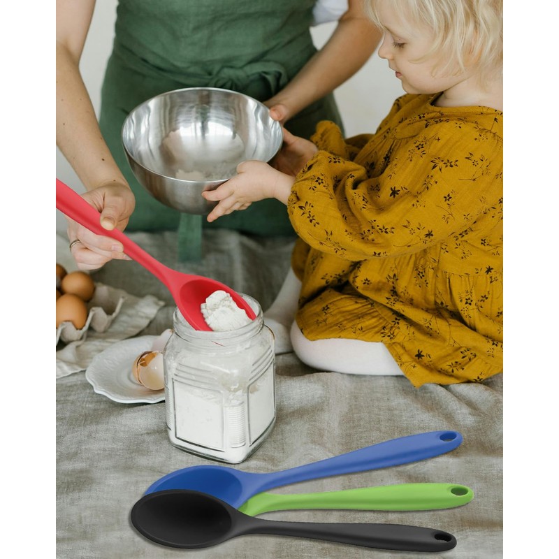 HSDJLXZ 4 Pcs Large Mixing Spoon Silicone Cooking Spoons Colored