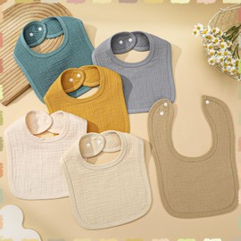 GSrenyu 6 Pcs Baby Muslin Bibs For Newborn 100% Cotton Dribble Bibs With Adjustable Snaps For 0-24 Months Teething And Drooling