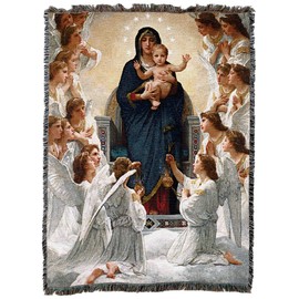 Pure Country Weavers The Virgin Mary with Angels and Jesus Blanket XL - Catholic Gift Tapestry Throw Woven from Cotton - Made in The USA (82x62)