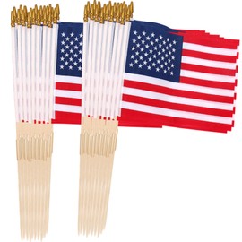 50 Pcs 12x18 Inch American Flags on Stick, American Flags, USA Stick Flag with Handheld and Grounded Multi-Purpose Flagpole, Design for Memorial Day, 4th of July, Veterans Day