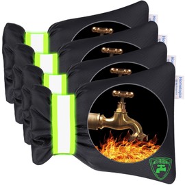 Outdoor Faucet Covers for Winter - 4 Pack Pro 6.7" W x 8.3" H Outdoor Water Faucet Cover Socks for Winter Freeze Protection Pipe Insulation Reusable Waterproof Insulated Spigot backflow Cover,Black