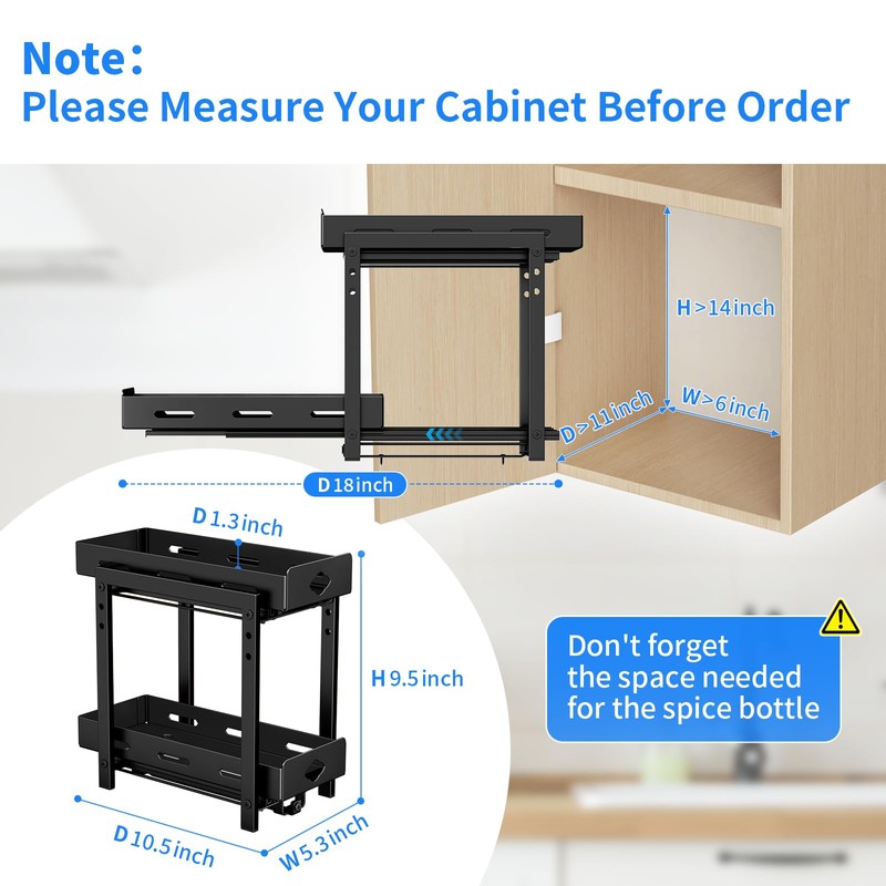 BOIVSHI Pull Out Spice Rack Organizer, 2-Tier Vertical Spice Rack,