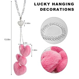 FSTURIOS Bling Diamond Heart Car Charms, Cute Rearview Mirror Pendant Crystal & Fluffy Love Heart Decor, Girly Fuzzy Plush Auto Mirror Charm Lucky Hanging Ornament for Women Girls (Pink)