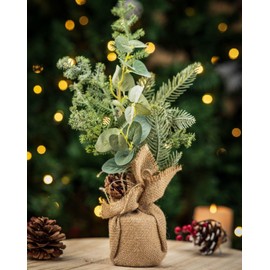 Marco Paul Rustic Artificial Christmas Tree in Burlap Sack Decorative Festive Xmas Faux Foliage Home Decoration Festive Décor Xmas Indoor Ornament Table Centrepiece (Large Tree With Pinecones)