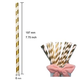 YYECO Disposable Gold and White Striped Paper Straws Metallic Gold Foil Paper Drinking Straws for Wedding, Celebrations, Party Supplies (100 Pack)