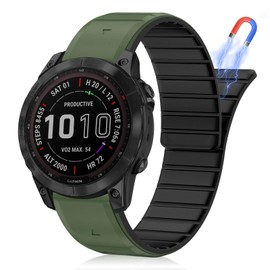 HaruYo QuickFit 22 mm Magnetic Nylon Watch Strap for Garmin Fenix 8 47 mm/Garmin Fenix E 47 mm/Garmin quatix 7 Pro 47mm/ MARQ Athlete/Golfer/Commander (Gen 2) /Fenix 7 Pro Solar/7, Black Green