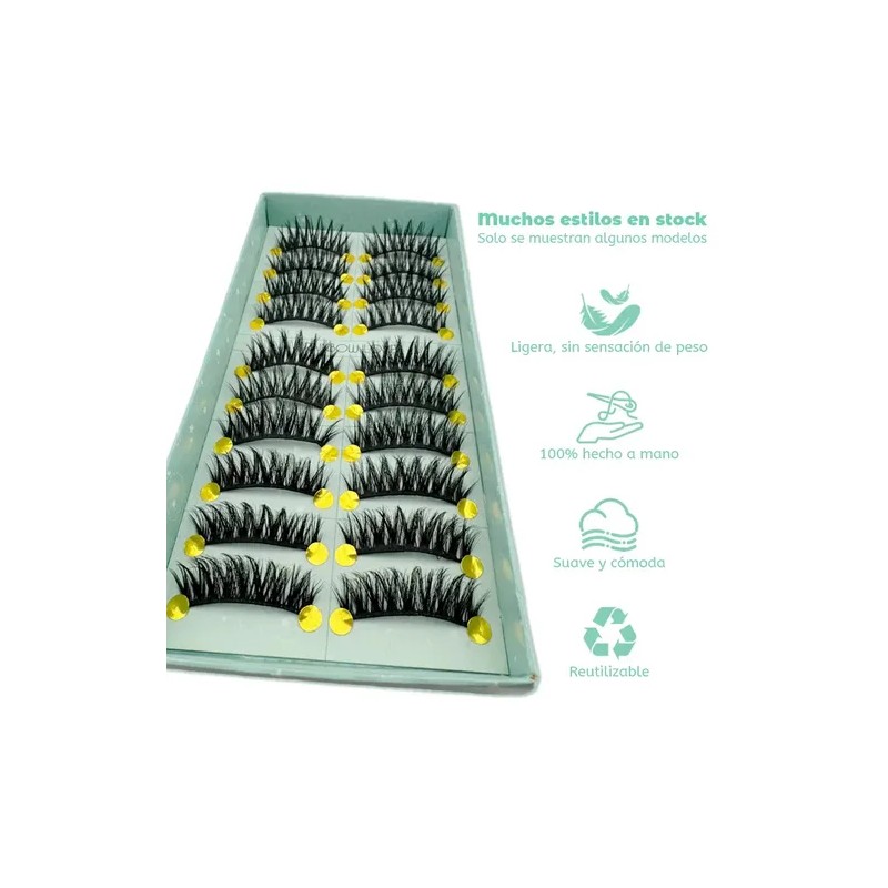 Pestañas Postizas de Mink Sintético Hipoalergénico, Pack 20 Pares Naturales