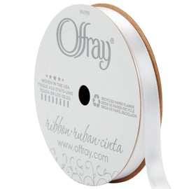 Offray Single Face Satin Craft and Decorative Ribbon, 3/8" Wide, 21-Foot Spool, White (143948)