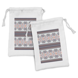 Lunarable Aztec Fabric Pouch Set of 2, Geometric Latin American Abstract Art Mayan Culture Tribal Design Print, Small Drawstring Bag for Toiletries Masks and Favors, 9" x 6", Coral Violet Pale Blue