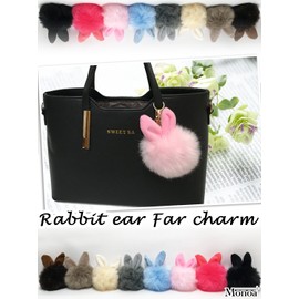 Monoa Women's Key Holder, Accessories, Cute, Rabbit Ears, Fake Fur Charm, Keyring, Strap, Accessory, Black