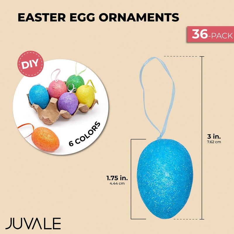 Easter Egg Ornaments in 6 Sparkle Colors (36 Pack)