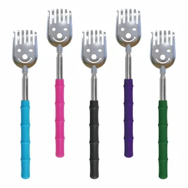 CERRXIAN 5 Pack Telescoping Back Scratcher, Portable Extendable Back Scratcher, Telescoping Metal Back Scratchers/Hand Massager with Soft Rubber Handles for Adults, Kids,Dogs Itch Scratcher(Silver)
