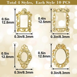 Pndeyo 40pcs 3D Metal Nail Charms, Frame Gothic Nail Art Charms, Gold Nail Jewels Art Decoration for Women Girls Acrylic Nail DIY Craft Design Manicure Accessories