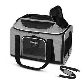 Petskd Top-Expandable Pet Carrier 17x11x9.5 Inches Alaska Airline Approved, Soft-Sided Carrier for Small Cats and Dogs with Locking Safety Zippers and Anti-Scratch Mesh(Grey)