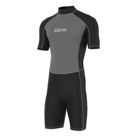 Sikma Men’s Wetsuit 3mm Neoprene Surfing Diving Suit Short Sleeves Back Zip Flexible and Comfortable Perfect for Swimming, Scuba Diving, Snorkeling (Black/Grey, Medium)